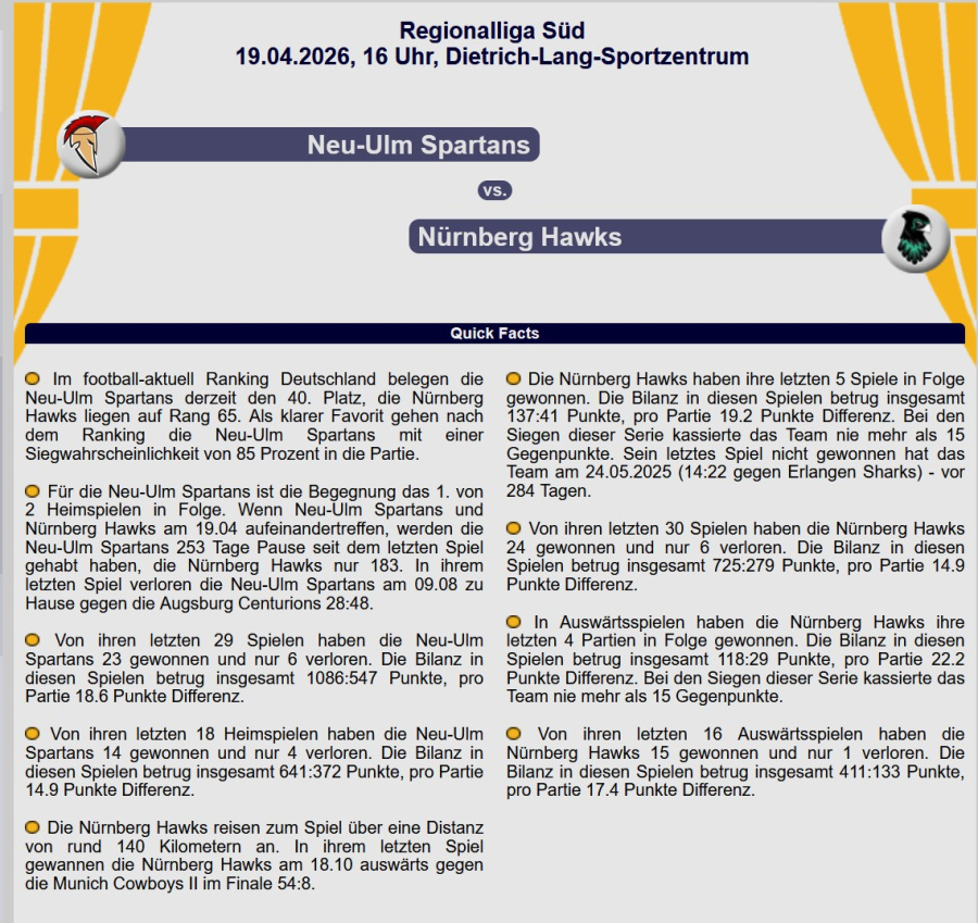 Saisonstart gegen Aufsteiger Nürnberg Hawks